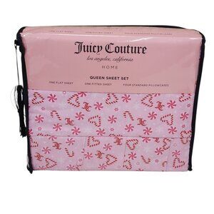 Juicy Couture Queen Sheet Set 4 Pillowcase Pink Peppermint Candy Canes Polyester